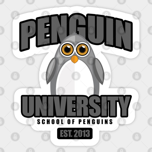 Penguin University - Grey Sticker by adamzworld